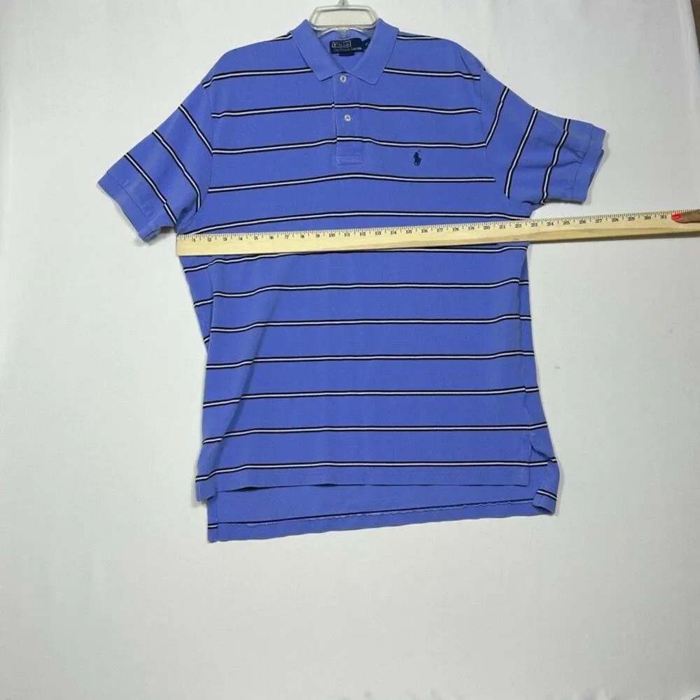 Polo Ralph Lauren Shirt Mens Size XL Blue Striped Short Sleeve Embroidered Logo